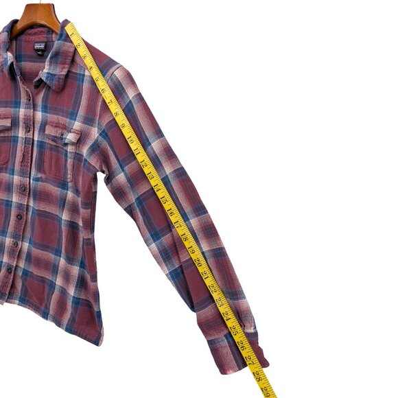 Patagonia Fjord Flannel Shirt Womens Magenta Big Sky Plaid Long Sleeve Size 8 - Picture 7 of 9